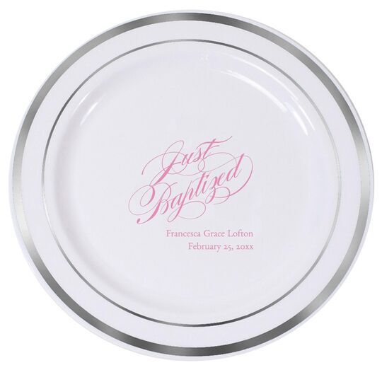 Romantic Just Baptized Premium Banded Plastic Plates